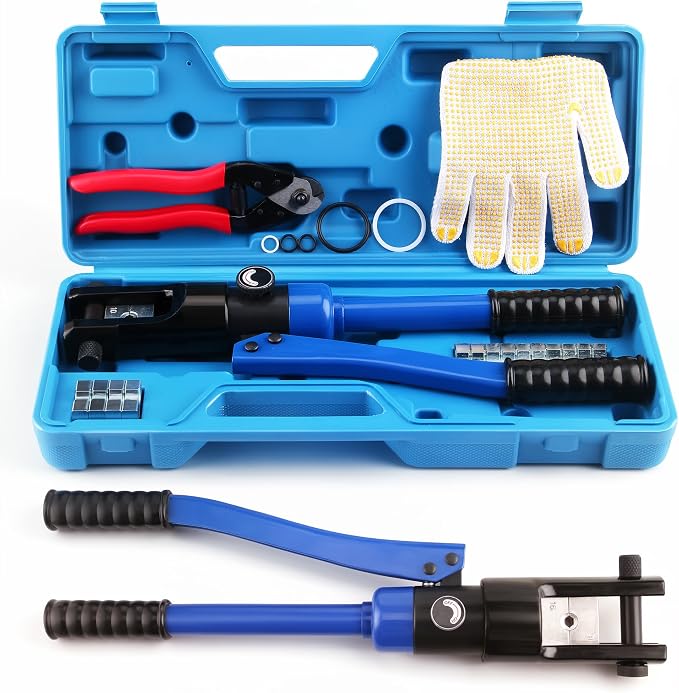 Lichamp 16 Packs Hydraulic Cable Lug Tool Set 6 AWG to 4 0 AWG with Case | Battery cable terminal crimper, durable carrying case, wire lug crimping tool for electrical connectors heavy duty