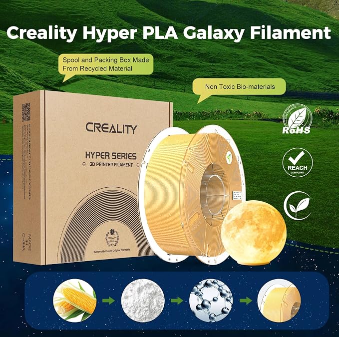 Creality Hyper PLA Starry Galaxy 3D Printer Filament, Sparkle PLA 1.75mm, Shimmering Stardust Finish, High Speed RFID Smart Filament, Smooth Shine Fits for Most 3D Printers