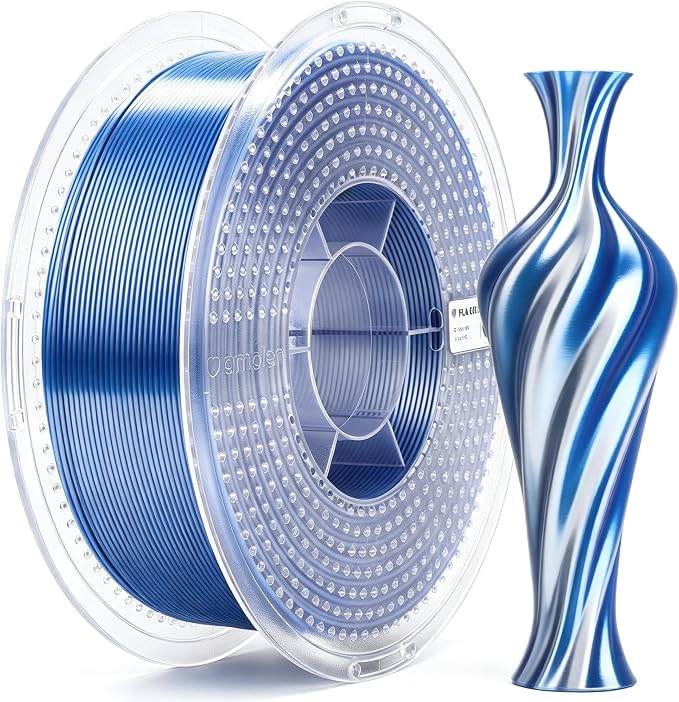 AMOLEN Silk PLA 3D Printer Filament, Dual Color Blue Silver PLA 1.75mm, Shiny Color Change Filament 3D Printing PLA Filament for Most FDM 3D Printer, 1kg Spool(2.2lbs)