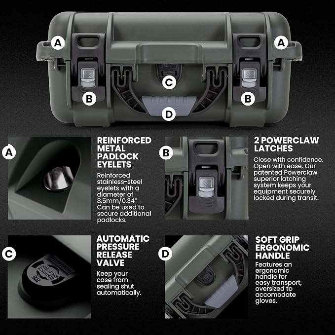 NANUK 915 Hard Case with Cubed Foam – Compact Waterproof Travel Camera Hard Case with Padded Dividers, 13.8” x 9.3” x 6.2” – Dustproof and Impact Resistant, Airline Carry-On Approved – Olive