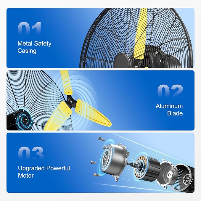 Uthfy 26" Wall Mount Fan,9200CFM High Velocity Wall Fan with 3-Speed,Outdoor Heavy Duty Industrial Oscillating Fan,Ideal for Patio,Garage,Shop,Warehouse,Factory,Greenhouse,Commercial,Porch,Indoor