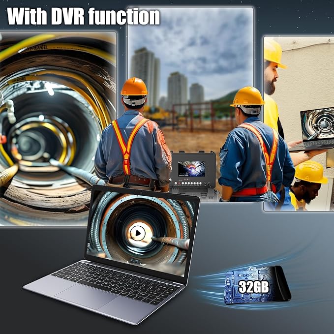 Sewer Camera,7" HD IPS Screen Drain Camera with DVR Distance Marker,23MM 12PC Lights IP68 Waterproof Borescope Drain Pipe Endoscope 32GB Card,for Plumbers and Homeowners (23MM Camera/30M)