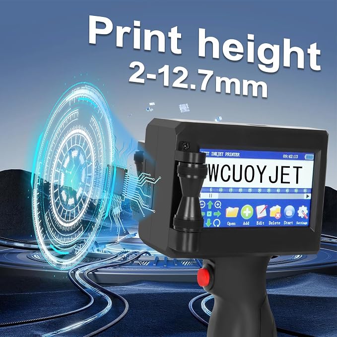 H760 Handheld Inkjet Printer, Printing Height 0.08-0.5 Inch Portable Handheld Printer with 42ml Quick-Drying Ink Cartridge 4.3Inch Touch Screen for Text/QRCode/Batch Number/Image/Date/Label/Barcode