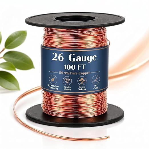 Therwen 100ft 26 Gauge Copper Wire for Gardening, Electroculture, Bonsai, Jewelry Making Beading DIY Craft Pure Bare Copper Wire Spool