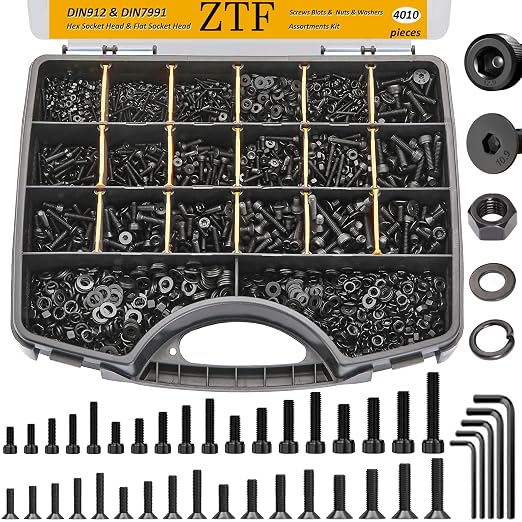ZTF 4005pcs Metric Screw Assortment M2 M3 M4 M5 Hex Cap Head & Flat Head Screws, Metric Nuts and Bolts Assortment Kit with Washers & Wrench – Assorted Screws for DIY, Electronics, 3D Printers