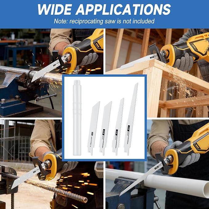 Reciprocating Saw Blade Set, 4-Piece Electric Sawzall Blades, Bi-Metal & HCS for Metal/Wood/PVC Cutting