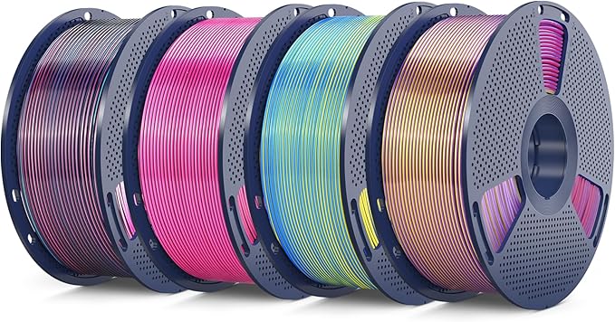 SUNLU 4KG Quadruple Color Silk Filament, Silk PLA 3D Printer Filament 1.75mm, Dimensional Accuracy +/- 0.02mm, 1KG Spool(2.2 lbs), 4 Pack, PLA Silk Quadruple Color