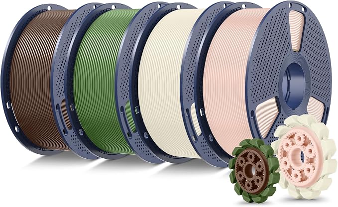 SUNLU PLA+2.0 3D Printer Filament 4KG, Upgrade PLA+ Filament 1.75mm, Tougher and Stronger, Dimensional Accuracy +/-0.02mm, 1KG per Spool, 4KG Total, Bone White+Beige+Coffee Brown+ Olive Green