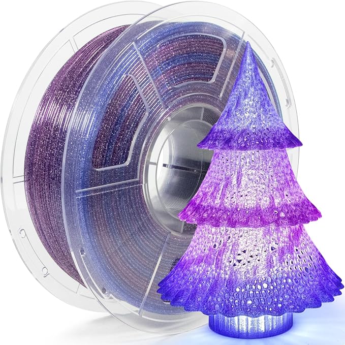 IEMAI Glitter Clear PETG Filament 1.75mm 1KG, Sparkly Transparent Finish 3D Printer Filament, Dual Colour Gradient Blue to Purple for Lampshades, Home Decor & DIY Models