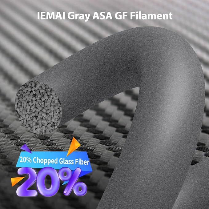 IEMAI Glass Fiber ASA Filament 1.75mm Matte Gray 1kg, ASA-GF 3D Printer Filament with UV & Weather Resistant, Dimensional Stability & Low Warpage for Outdoor Functional Parts