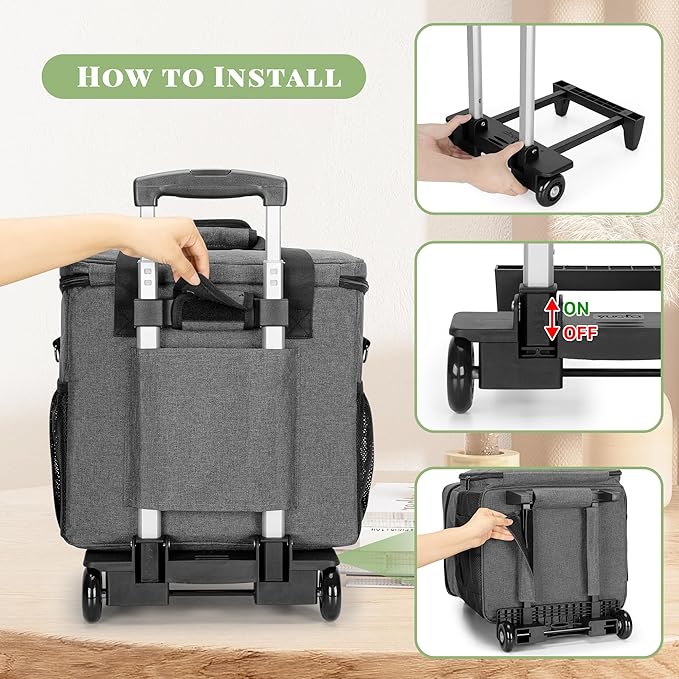 LUXJA Rolling Scrapbook Tote, Scrapbook Bag with Detachable Dolly (Patented Design), Gray
