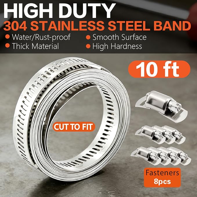 185-Piece 304 Stainless Steel Worm Gear Clamps Assortment Kit 1/4"-2" (6-51mm), with 10FT Cut-to-Fit Strap, 8 Fasteners, Socket Wrench & Organizer Box for Automotive, Plumbing, Marine, Fuel Line, HVAC