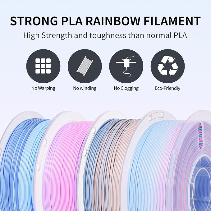 RAMBERY 4KG Matte Rainbow PLA 3D Printer Filament 4 Colors PLA Filament Bundle, 1.75mm 1kg(2.2lb) X 4 Pack, Blue-White/Red/Brown/Red-Purple