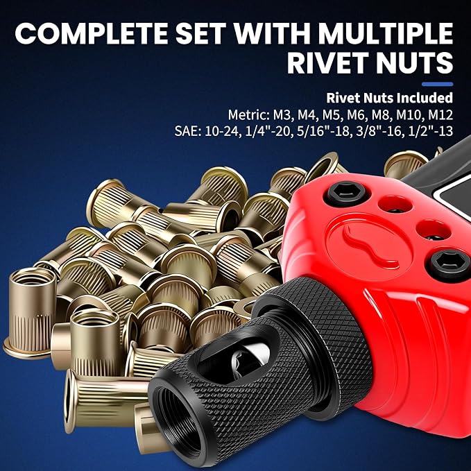 16-Inch Professional Rivet Nut Kit,Heavy Duty Rivnut/Nutsert Tool with Quick-Change Mandrels,Lever Rivet Nut Gun with Stroke Indicator,Threaded Insert Tool w/15 Mandrels & 170 Nutserts,Carrying Case