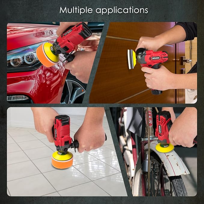 Cordless Buffer Polisher, 12V Mini Wax Buffer & Sander with 2 X 2.5Ah Battery & Charger, 1/2/3" Backing Plate, 40pcs Polishing Pads, Variable Speed for Car Detailing/Buffing/Sanding/Waxing