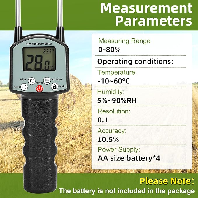 𝙐𝙥𝙜𝙧𝙖𝙙𝙚 TK100H Hay Moisture Tester, Portable Accurate Hay Moisture Meter, Hay Moisture Tester Probe with Backlit Large Screen, Hay Tester Probe for Froage, Alfalfa Orchard Grass, Bales