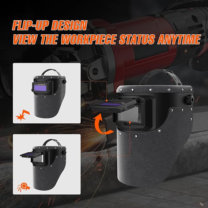 SHINE Leather Auto Darkening Welding Helmet, 1/1/1/2 True Color Flip-up Welding Mask,2x4 1/4 Variable Shade 4/9-13 Welding Hood