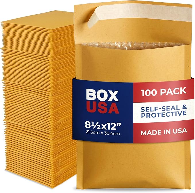 BOX USA 8 1/2 x 12" Kraft Bubble Mailers (100-Pack) - Brown Padded Envelopes, Self-Seal Shipping Bags for Business, Heavy Duty Cushioned Mailing Envelopes for Packaging and Shipping