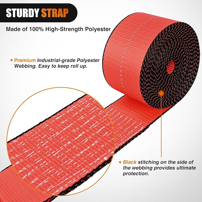 Nilight Truck Straps 4" x 30' Heavy Duty Tie Down with Flat Hooks 16800LBS Break Strength & 5400LBS WLL for Flatbed Trailer Cargo Control Recovery Tree Saver Bright Red (10 Pack)