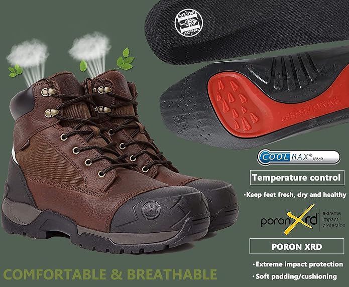 Work Boots for Men, 6" Composite Toe Waterproof Mens Work Boots, Non-Slip Puncture-Proof Safety Anti-Static Working Shoes 81N03