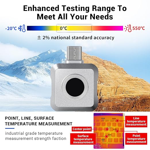 Thermal Imaging Camera for Android Smartphones, 160 x 120 IR High Resolution, Portable Thermal Imager with Type-C Port, Infrared Test Report, -4°F~1022°F Temperature Range
