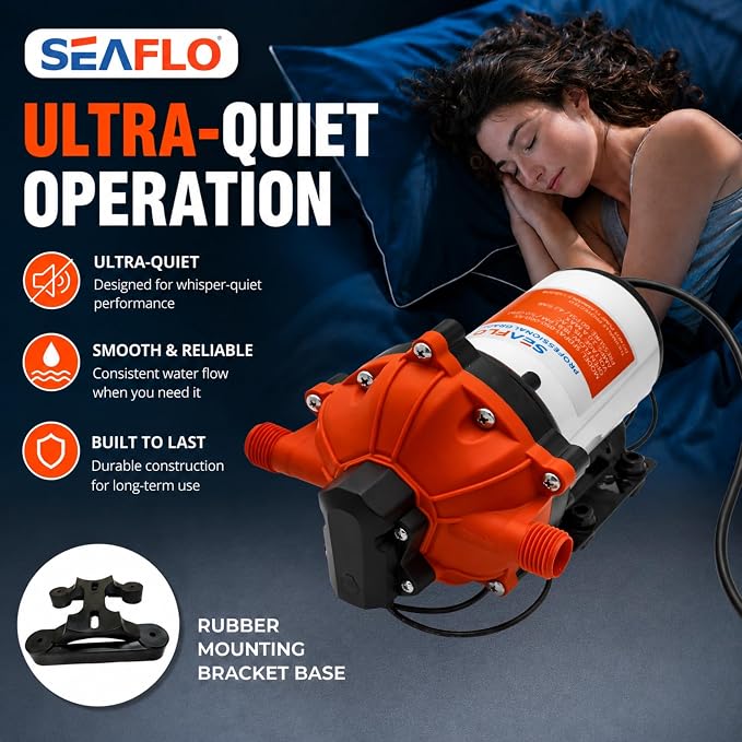 SEAFLO 55 Series 115V AC Automatic Demand Diaphragm Pump – 5.0 GPM, 60 PSI, 5-Chamber Self-Priming Water Pump w/Power Plug for Outlet, RV, Marine & Off-Grid Water Systems, 4-Year Warranty