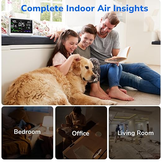 Fil-Fresh 16 in 1 Air Quality Monitor Indoor, CO2 Monitor Air Quality Tester with 9 Display+7 AQI Alerts for CO2, TVOC, HCHO, PM2.5, PM1.0, PM10, Time, Temperature, Humidity Meter, 7" Large Display