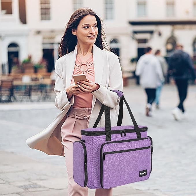 Sewing Machine Case with Wheels, Universal Rolling Trolley Tote with Shoulder Strap & Multiple Storage Pockets Compatible with Most Standard Singer, Brother, Janome,Purple