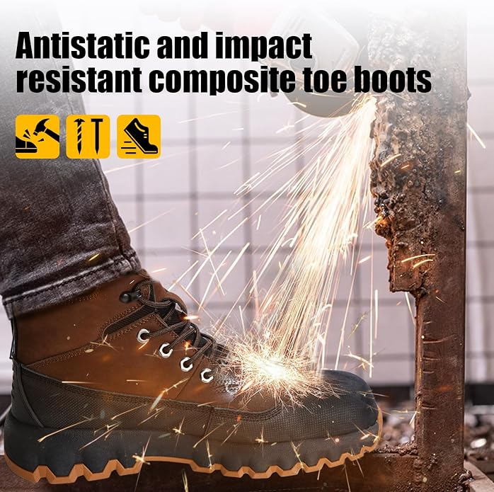Mens work boots Composite Toe Boots for Men Genuine Leather Rubber Sole No Slip Waterproof Shoes Industrial & Construction Safety boots