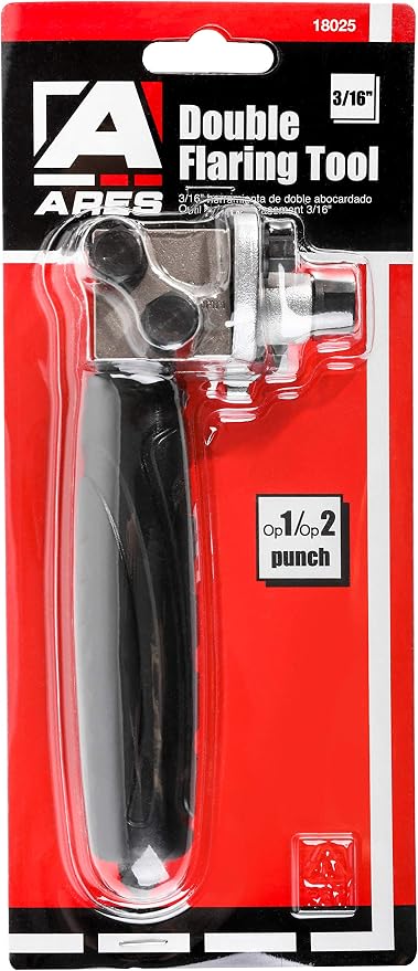 ARES 18025-3/16-Inch Double Flaring Tool - Includes Flaring Tool and Op1/Op2 Punch - Creates Double Flares on 3/16-Inch Steel, Nickel & Copper Tubing