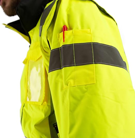 Majestic 75-1383/X1 High Visibility Yellow 8-in-1 Waterproof Jacket with High Visibility Liner, Removable Sleeves and Liner, PU Coated Oxford Fabric, ANSI 3 Type R, X-Large