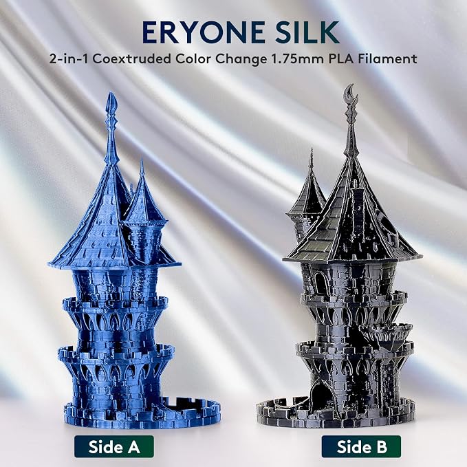 ERYONE Silk Dual Color PLA Filament 3D Printer 1.75mm +/- 0.03mm, Bicolor Filament Two Tone PLA 1KG(2.2lbs) Cardboard Spool, Midnight Blue & Black