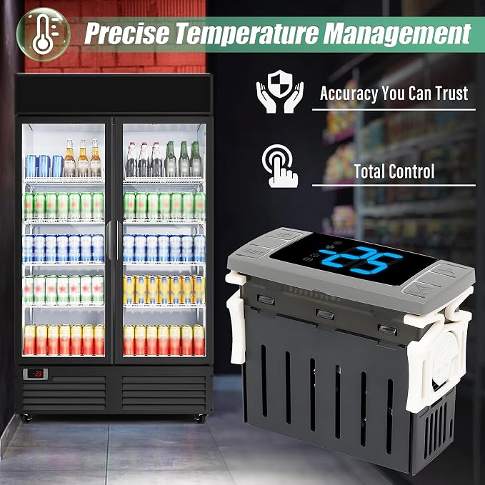 32-bit Enhanced XR06CX-4DAFILS Temperature Controller, Replaces Dixell XR06CX for 110-125V 50-60Hz Commercial Fridges/Freezers, Digital Thermostat, Voltage Protection & Reset, Blue Screen