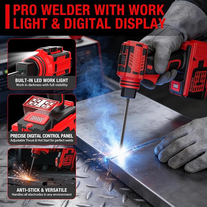 Portable Welding Machine 110V AUHOBJEQ – Fast Plug & Play Cable Storage, Low-Center Gravity Grip, LED Light & Digital Display for Precision, Lightweight Handheld Arc Welder