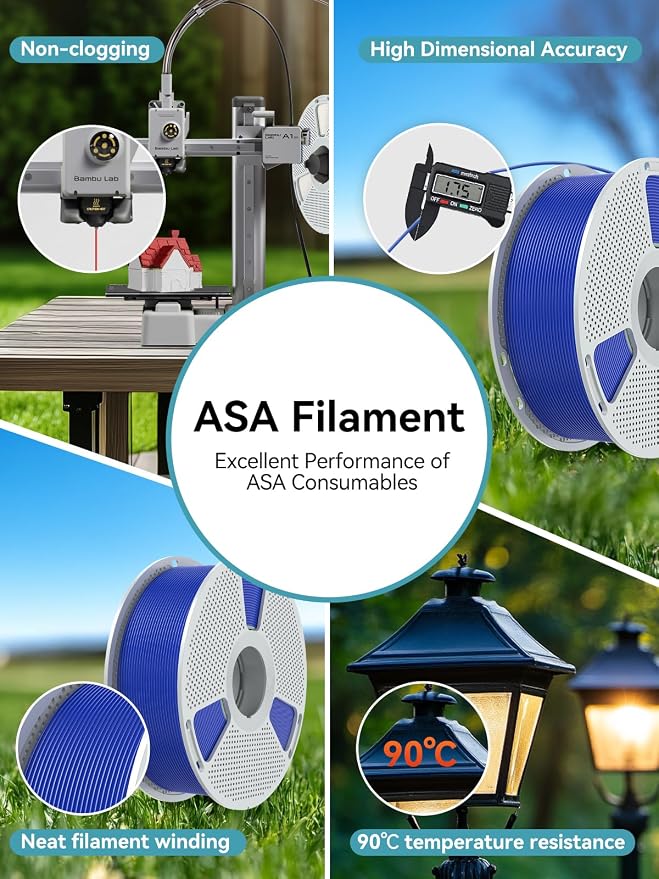 SUNLU Large Spool 2.7KG ASA Filament, UV/Rain/Heat Resistant Tough 3D Printer Filament 1.75mm, Great for Printing Outdoor Functional Mechanical Parts, Big Roll ASA Filament. (ASA White)