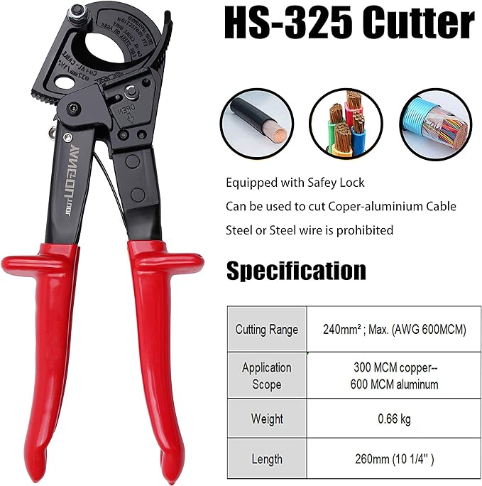 Yangoutool Ratchet Cable Wire Cutter and Heavy Duty Aluminum Copper Ratchet Cable Cutter for Cutting Electrical Wire Up to 240mm² Cutter Pliers
