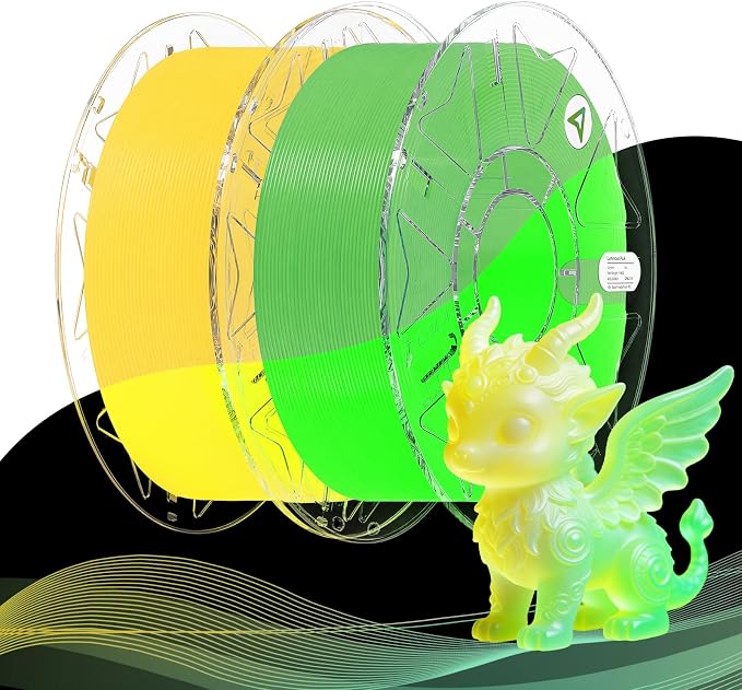 Creality 3D Printer Luminous RFID Filament, Hyper RFID PLA Filament 1.75mm for 3D Printing, Glow in The Dark Filament, Bright Long-Lastin, 1KG(2.2 lbs) Spool (Yellow+Green)