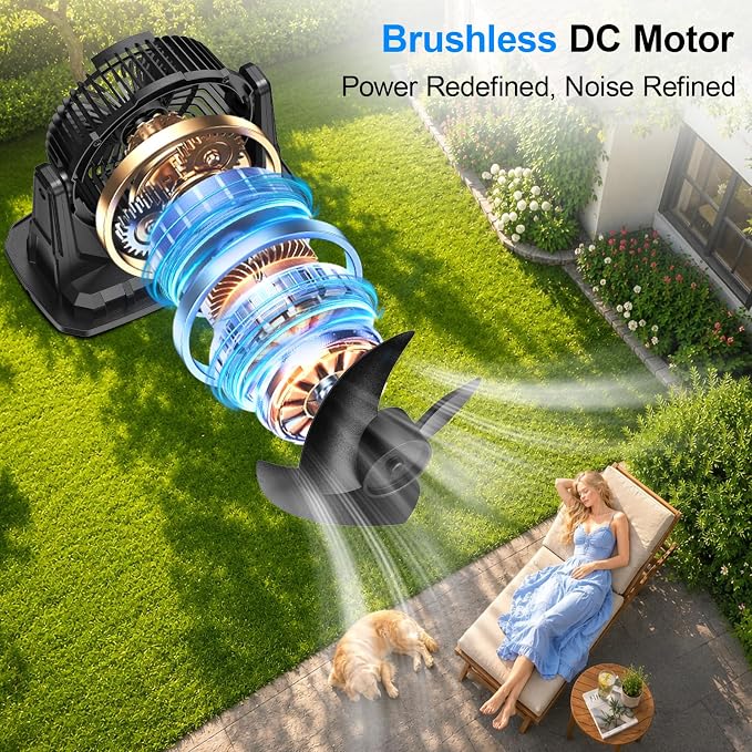 Ausic 1.35 Gal Portable Misting Fan, Outdoor Fans for Patios, [Max 30H] Rechargeable Battery Operated Fan, Bucket Mister Water Cooling Fan for Camping/Travel/Beach, 2 Large Spray Outlets