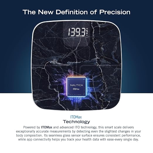 Nautica Body Tracker Digital Bathroom Scale, Bluetooth-Enabled Smart Scale with BMI, Body Fat, Muscle Mass Tracking & More, Syncs with Smartphone App for Body Composition Tracking, 440 Lbs.