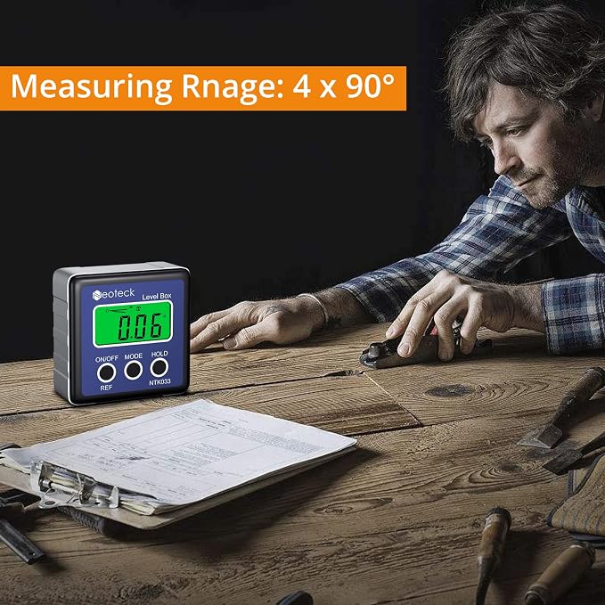 Neoteck Professional Measurement Kit: Digital Angle Finder LCD Protractor & Spherical Inductive Pinless Moisture Meter for Wood, Wall, Masonry, Concrete, Waterproof, Bevel Box, Inclinometer