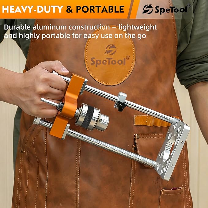 SpeTool S04003 Portable Drill Guide with Liner Ball Bearings, 0.004" High Precision Drill Guide for Straight Holes, All-Aluminum Base, Spring-Assisted Portable Drill Press for Woodworking & DIY