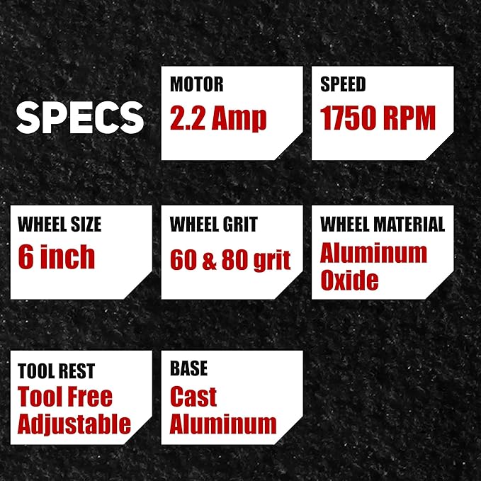 BUCKTOOL 6-Inch 1/3HP Low-Speed Bench Grinder, High Precision Wobble-free Wheel Grinder, TLG-150S