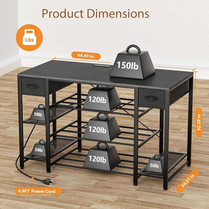3D Printer Table with Storage, Heavy Duty Metal 3D Printer Stand with Filament Storage Drawer & Power Hub, Large Capacity 3D Printer Desk for Workshop, Studio & Home Office(Black)