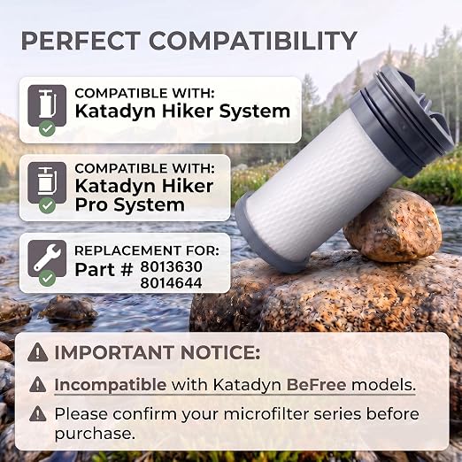 Replacement Water Filter Cartridge Compatible with Katadyn Hiker and Hiker Pro Systems, 200 Gallons Capacity for Taste Improvement, Backpacking & Camping, 1-Pack