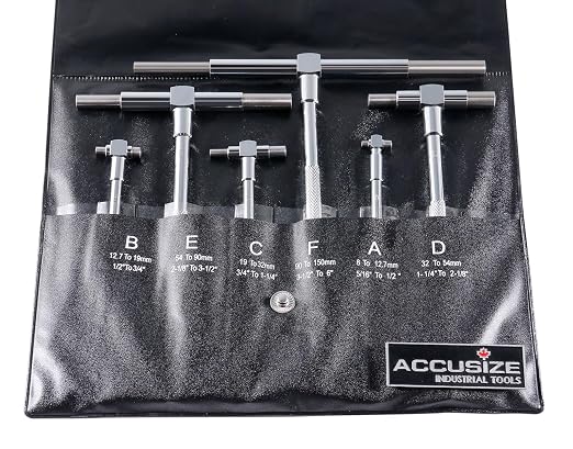 Accusize 5/16 in-6 in Telescoping Gage Set, 6 Pc | Hardened Tool Steel Contacts, Self-Centering Handle, Smooth Spring Tension, Vinyl Case, EG02-5011