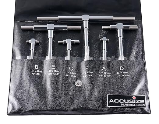 Accusize 5/16 in-6 in Telescoping Gage Set, 6 Pc | Hardened Tool Steel Contacts, Self-Centering Handle, Smooth Spring Tension, Vinyl Case, EG02-5011