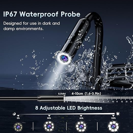 50FT Endoscope Camera with Light, 1080P HD Borescope Inspection Camera with 8 LED Lights, IP67 Waterproof Sewer Tools Snake Camera with 4.3" IPS Screen, 50Feet Semi-Rigid Cable for Father's Day