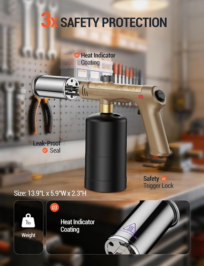 ThermoMaven Propane Torch with One-Touch Max Fire, Blow Torch Gun with Safety Lock, Charcoal Lighter Flame Thrower, Kitchen Food Torch Head for Grill, Sous Vide, BBQ, Mojave Camo(Tank Not Included)