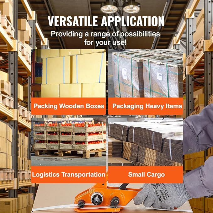 VEVOR Banding Strapping Kit with Strapping Tensioner Tool, Banding Sealer Tool, 1000 ft Length PET Band, 300 Metal Seals, Pallet Packaging Strapping Banding Kit Banding Packaging Strapping for Packing