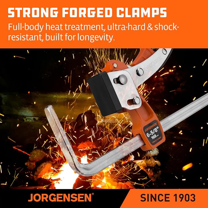 Jorgensen 6-5/8" Ratcheting Table Clamp, Quick Release Track Saw Clamp, Guide Rail Clamps for MFT Table and Guide Rail System, 2-7/8" Throat Depth, 400lbs Load Limit